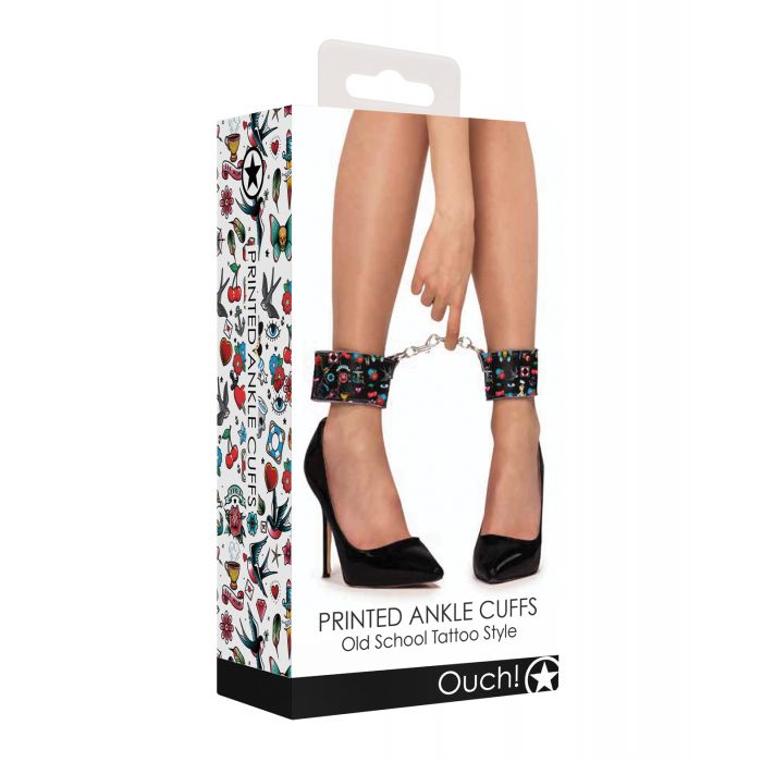 Load image into Gallery viewer, Shots Ouch Old School Tattoo Style Printed Ankle Cuffs- Black
