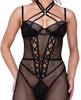Bild in den Galerie-Viewer laden, Flirty Fetish Fishnet & Faux Leather Catsuit w/Satin Trim Black SM