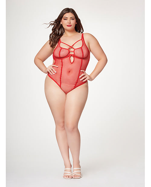 Bild in den Galerie-Viewer laden, Fishnet Strappy High Cut Leg Teddy Red 1X/2X