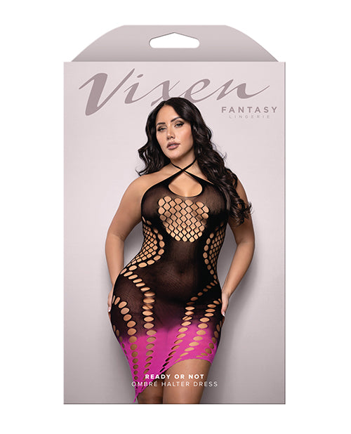 Load image into Gallery viewer, Vixen Ready Or Not Ombre Keyhole Halter Dress Black Pink Queen Size