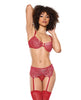 Cargue la imagen en el visor de la galería, Metallic Stretch Lace Underwire Bra w/Crotchless Garter Panty - Red MD