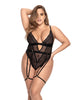 Încărcați imaginea în vizualizatorul Galerie, Sheer Mesh & Animal Pattern Lace Teddy w/Garter Belt & Adjustable Crotch Closure Black 1X/2X