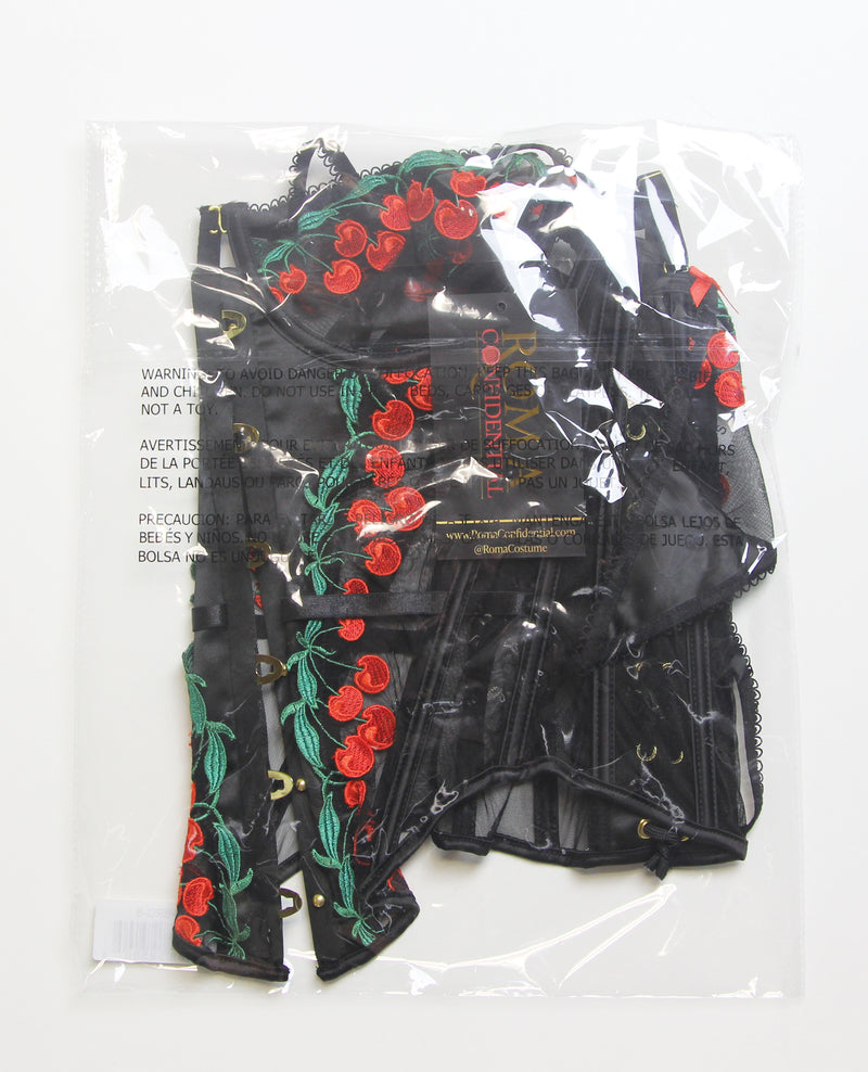 Încărcați imaginea în vizualizatorul Galerie, Cherry Delight Embroidered Underwire Corset w/G-String - Black LG