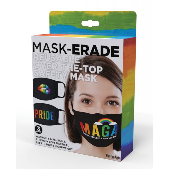 Afbeelding laden in Galerijviewer, Hott Products Mask-erade Masks - Pride/Gay Again/Rainbow Kiss Pack of 3