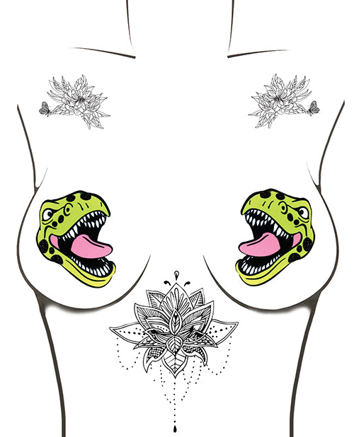 Load image into Gallery viewer, Neva Nude Black Light Dinosaur Pasties - Green O/S