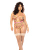 Lataa kuva gallerian katseluohjelmaan, Floral Embroidered Teddy w/Underwire Cup & Garters Pink 1X/2X