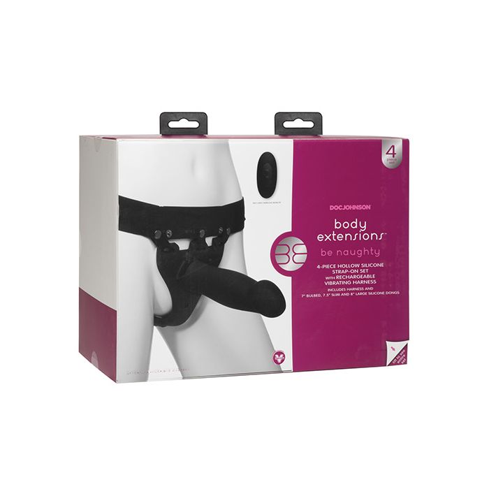 Load image into Gallery viewer, Body Extensions Be Naughty Vibrating 4 Piece Strap On Set