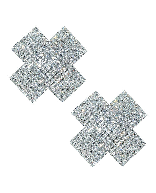 Bild in den Galerie-Viewer laden, Neva Nude Cross Crystal Jewel Reusable Silicone Nipple Pasties - Clear O/S