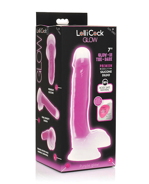 Charger l'image dans la visionneuse de la galerie, Curve Toys Lollicock 7" Glow In The Dark Silicone Dildo w/Balls - Purple