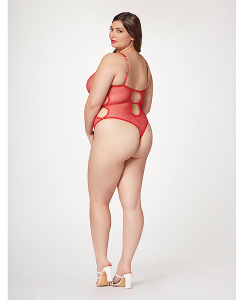 Charger l'image dans la visionneuse de la galerie, Fishnet Strappy High Cut Leg Teddy Red 3X/4X