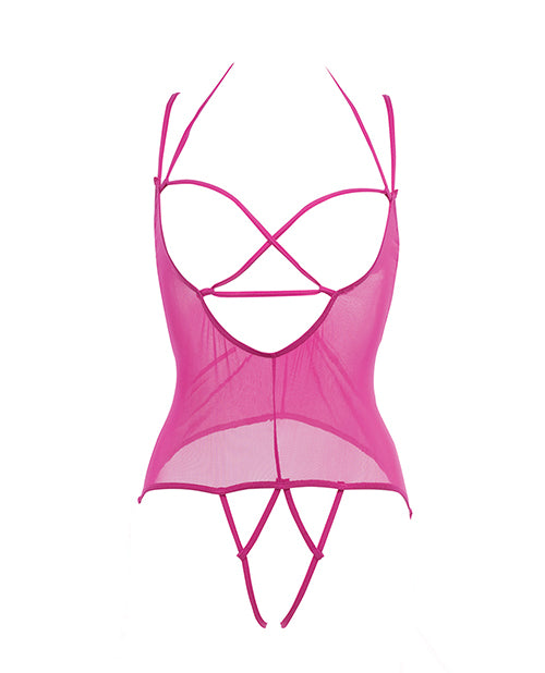Lataa kuva gallerian katseluohjelmaan, Allure Angelina Sheer Mesh Under Bust Teddy Hot Pink S/M