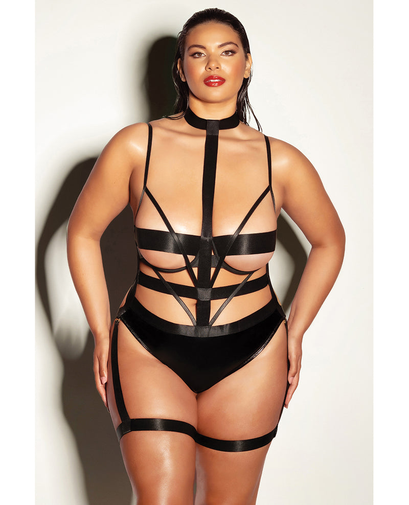 Ladda bilden i Galleri Viewer, FETISH Lethal Underwire Peek A Boo Vinyl Teddy w/Choker Black 2X