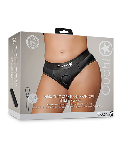 Charger l'image dans la visionneuse de la galerie, Shots Ouch Vibrating Strap On High-Cut Brief - Black XL/XXL