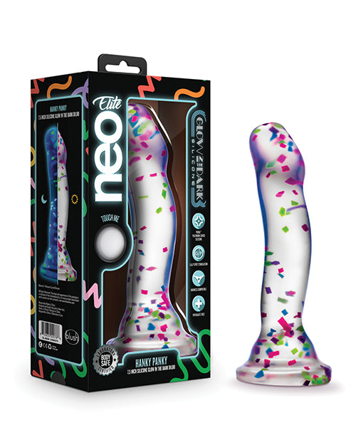 Indlæs billede i gallerifremviser, Blush Neo Elite Hanky Panky 7" Confetti Dildo - Glow in the Dark
