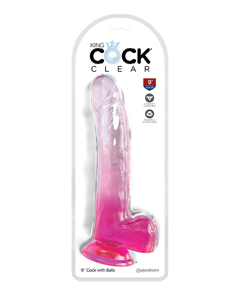 Cargue la imagen en el visor de la galería, King Cock Clear 9" Cock w/Balls - Pink