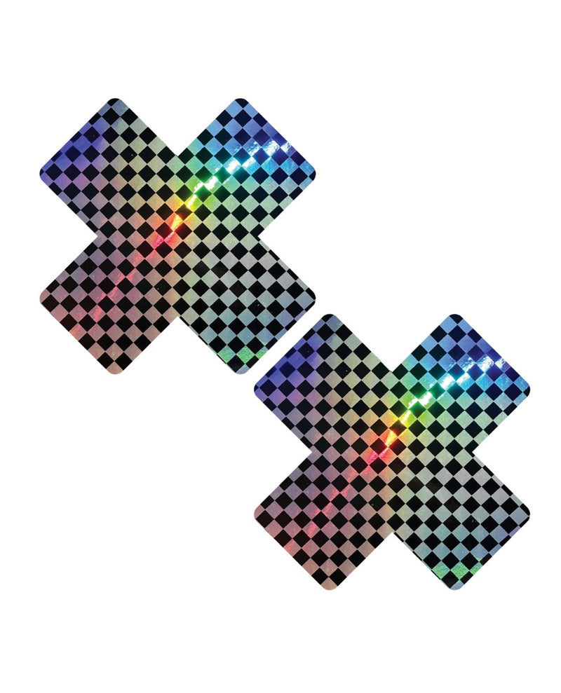 Indlæs billede i gallerifremviser, Neva Nude Holographic X Factor Pasties - Rainbow/Black O/S