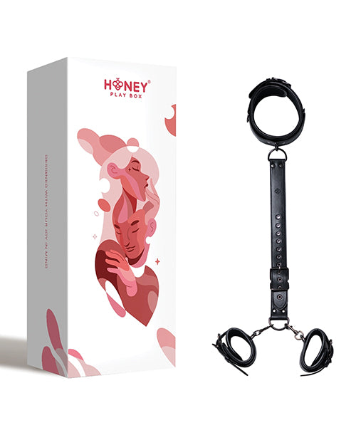 Load image into Gallery viewer, Kinky Play Box Locking Harness Collar to Wrist Restraints - Black