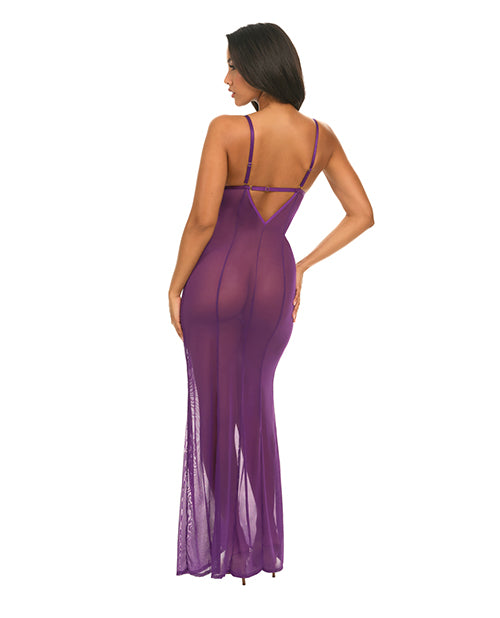 Load image into Gallery viewer, Katana Mesh & Eyelash Lace Gown - Purple L/XL