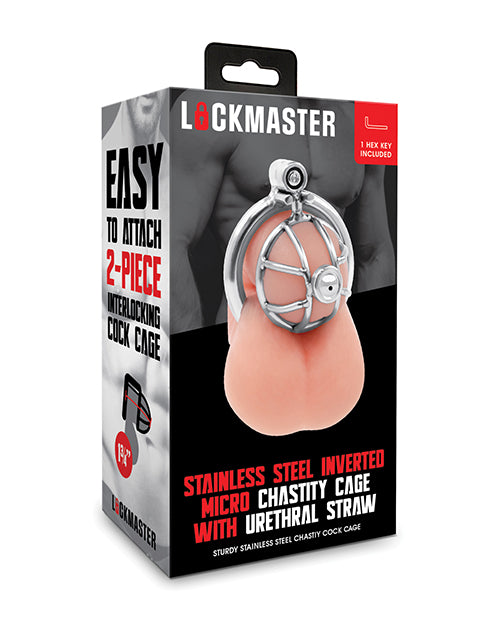 Afbeelding laden in Galerijviewer, Lockmaster Stainless Steel Inverted Micro Chastity Cage w/Urethral Straw - Silver