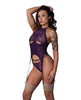 Ladda bilden i Galleri Viewer, Leather & Lace Stretch Mesh and Lace Underboob Cutout Corset & Panty 2 pc Set - Plum L/XL