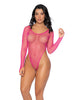 Lataa kuva gallerian katseluohjelmaan, Neon Pink Fishnet Long Sleeve High Leg Bodysuit One Size
