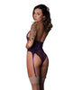 Bild in den Galerie-Viewer laden, Leather & Lace Stretch Mesh and Lace Underboob Cutout Corset & Panty 2 pc Set - Plum S/M