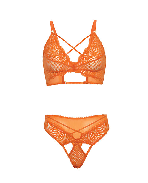 Ladda bilden i Galleri Viewer, Amina Scallop Lace & Mesh Bralette w/Panty 2 pc Set - Dragon Fire Orange S/M