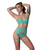 Load image into Gallery viewer, Caribbean Crush Demi Bra Thong Garters Set Aqua Size S M