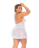 Cargue la imagen en el visor de la galería, Sheer Lace Halter Top Babydoll w/G-String 2 pc Set - White 1X/2X
