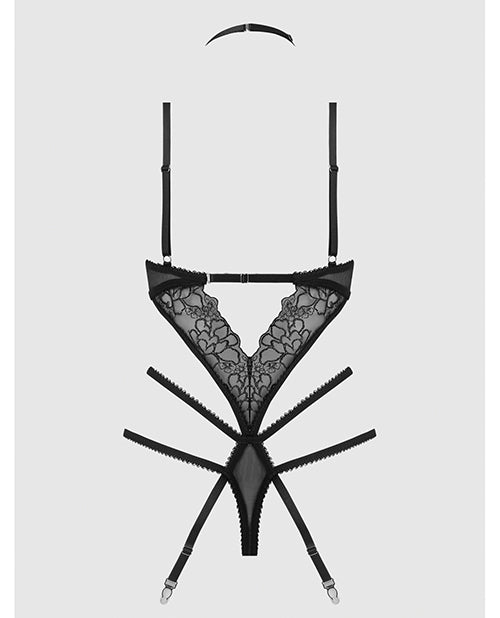 Afbeelding laden in Galerijviewer, Eden Embroidered Lace & Mesh Teddy w/Garters - Black XL