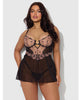 Φόρτωση εικόνας στο πρόγραμμα προβολής Gallery, Nova Lace & Mesh Babydoll w/G-String 2 pc Set - Black 1X/2X