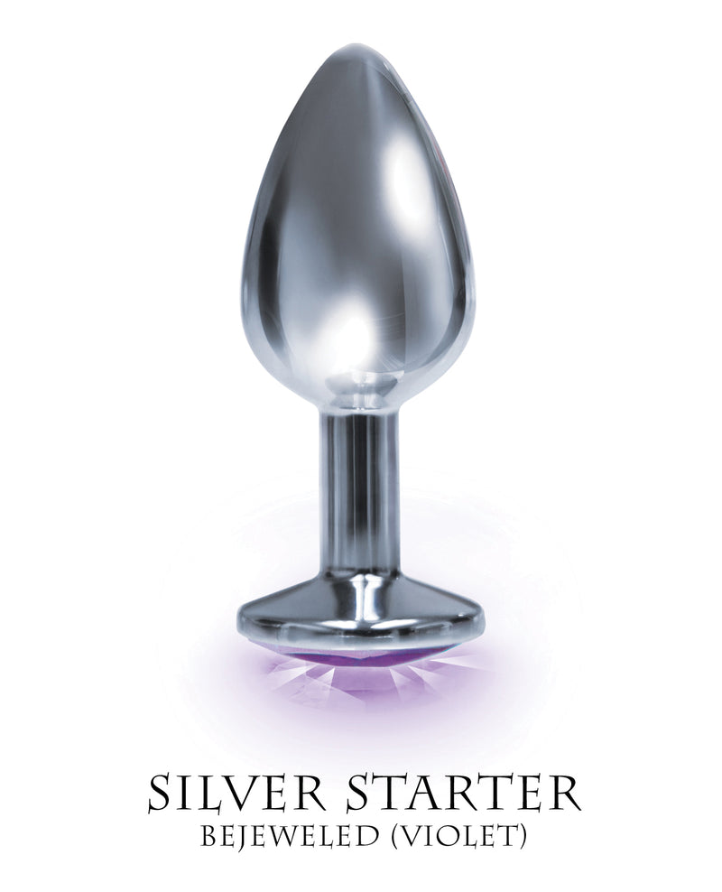 Lataa kuva gallerian katseluohjelmaan, $$The 9's The Silver Starter Bejeweled Round Stainless Steel Plug - Violet
