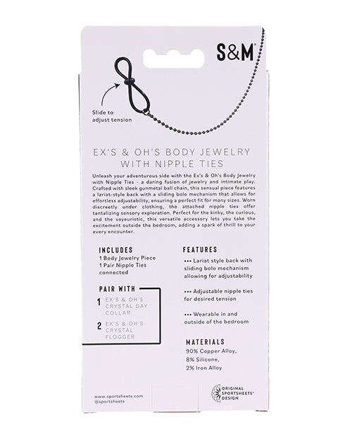 Cargue la imagen en el visor de la galería, Sex & Mischief Ex's & Oh's Body Jewelry w/Nipple Ties - Black