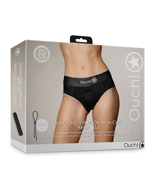 Carregar imagem no visualizador da Galeria, Shots Ouch Vibrating Strap On High-Cut Brief - Black XS/S