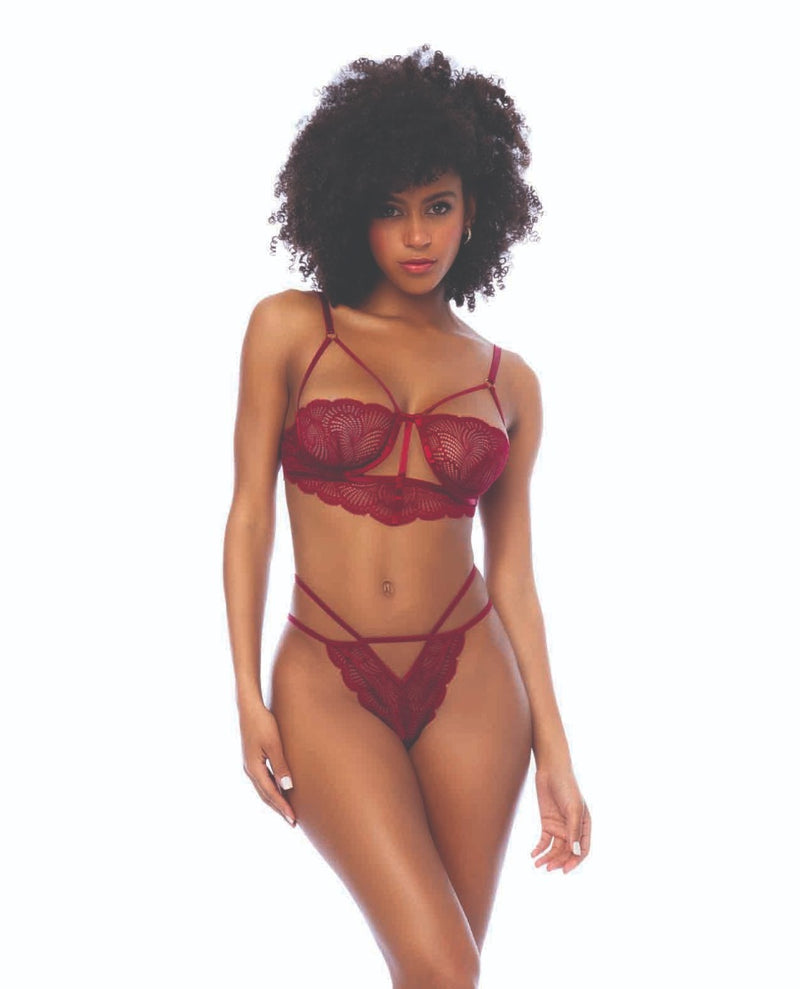 Charger l'image dans la visionneuse de la galerie, Lace Underwire Top w/Thong 2 pc Set - Rosewood S/M