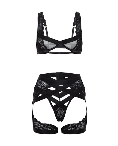 Cargue la imagen en el visor de la galería, Thalia Mesh & Lace Underwire 3 pc Set - Black LG