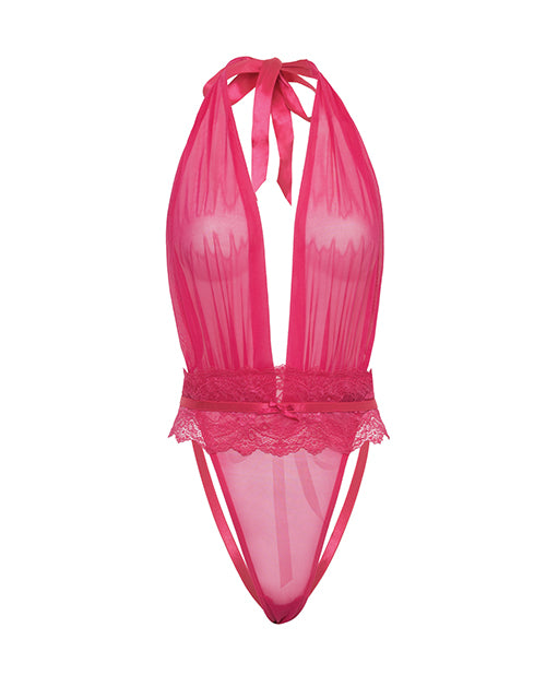 Ladda bilden i Galleri Viewer, Maylah Mesh & Lace Halter Teddy - Pink S/M
