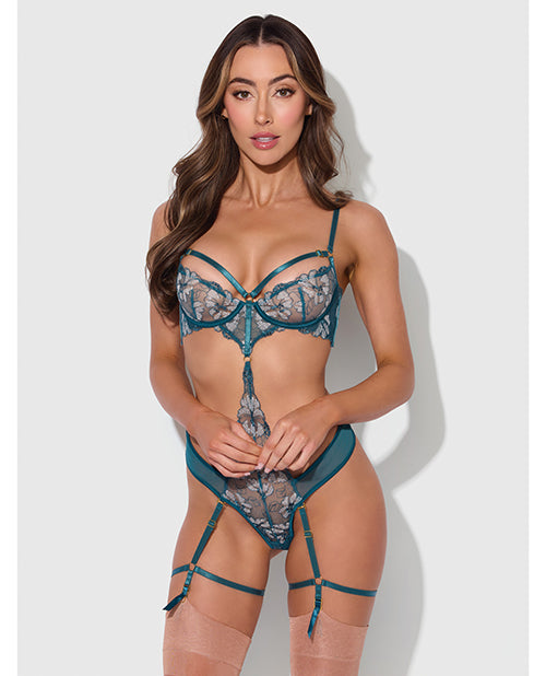 Indlæs billede i gallerifremviser, Nova Lace Teddy w/Garters - Jade Blue MD