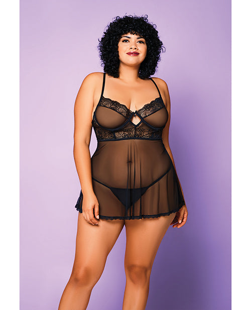 Załaduj obraz do przeglądarki galerii, Soft Mesh Babydoll & G-String Black 3X