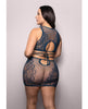 Indlæs billede i gallerifremviser, Vixen Floral Lace Knit Tie Back Top w/Skirt 2 pc Set - Navy QN