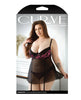 Cargue la imagen en el visor de la galería, Curve Madison Soft Cup Babydoll w/Garters & Panty Black/Pink 3X/4X