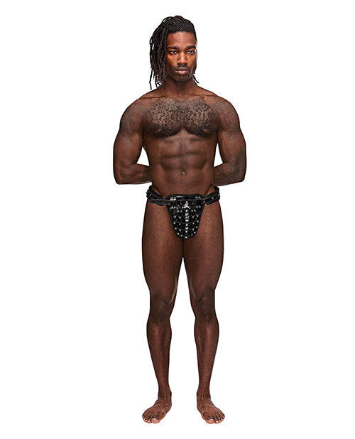 Load image into Gallery viewer, Leather Taurus Adjustable Buckle Thong Black O/S