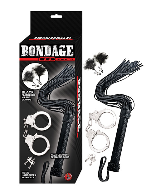Bild in den Galerie-Viewer laden, Bondage by Nasstoys Whip & Cuff Set - Black