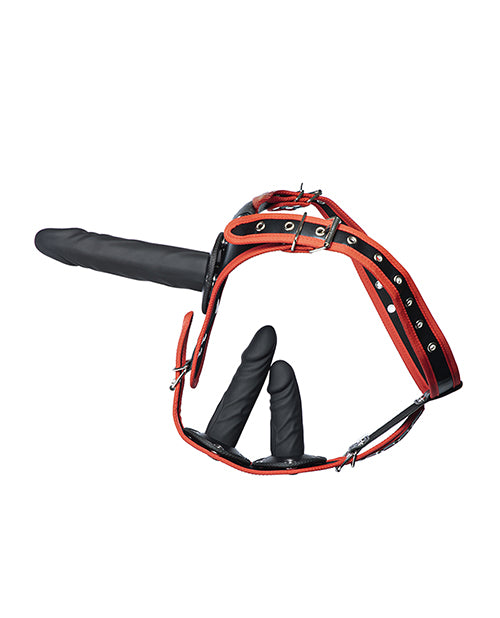 Load image into Gallery viewer, Kinky Play Box Triple Thrill Strap-On Harness Kit - Black/Red