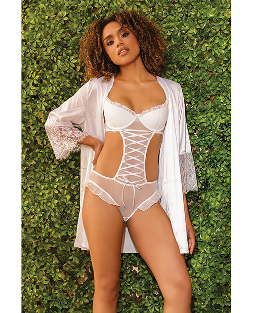Załaduj obraz do przeglądarki galerii, Stretch Mesh Ruffled Crotchless Teddy White MD