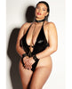 Ladda bilden i Galleri Viewer, FETISH Submissive V-Plunge Vinyl Teddy w/Removable Chain Harness & Hand Cuff Black 1X/2X