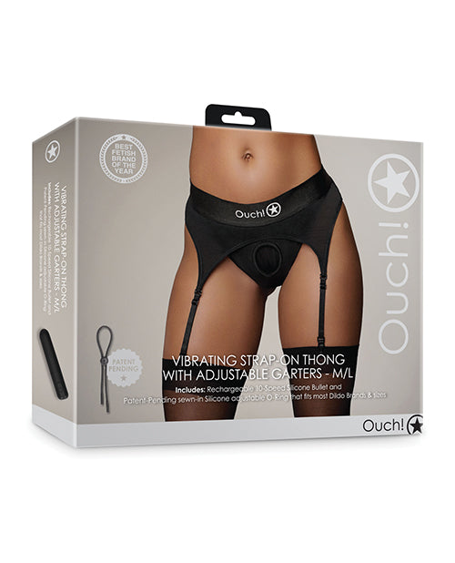Load image into Gallery viewer, Shots Ouch Vibrating Strap On Thong w/Adjustable Garters - Black M/L