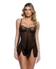 Load image into Gallery viewer, Cherry Delight Embroidered Lace and Mesh Babydoll w/Balconette Cup & Thong 2 pc Set - Black MD