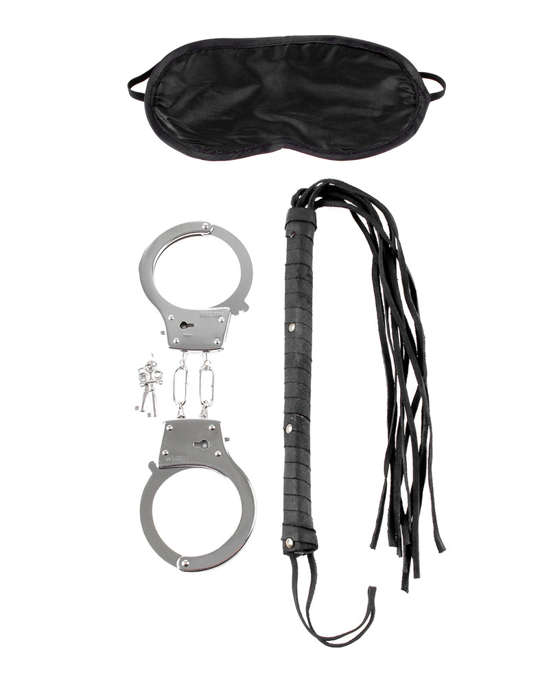 Load image into Gallery viewer, Fetish Fantasy Lover's Kit With Leather Whip Handcuffs And Satin Love Mask