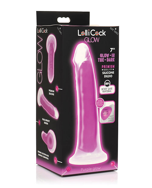 Load image into Gallery viewer, Curve Toys Lollicock 7" Glow In The Dark Silicone Dildo - Purple